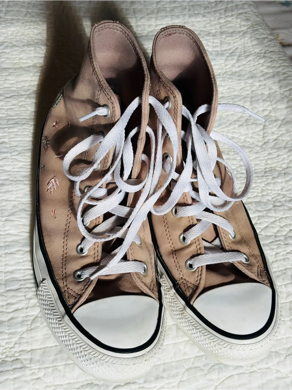 Converse All Star Sneakers - Blush Pink-Beige, Fall Leaves Size 5 Big Girl